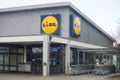 Closeup of lidl logo on supermarket store front