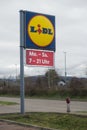 Closeup of lidl logo on supermarket store front