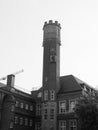 Neuerburg House stairs tower in Koeln, black and white