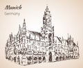 Neues Rathaus - new Rathaus. Munchen, Germany. Sketch.