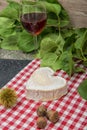 Neufchatel cheese on a red and white tablecloth Royalty Free Stock Photo