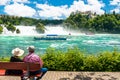 Neuhausen am Rheinfall, Switzerland - 23 July 2019. Waterfall on the river Rhine in the city Neuhausen am Rheinfall in  Switzerlan Royalty Free Stock Photo