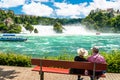 Neuhausen am Rheinfall, Switzerland - 23 July 2019. Waterfall on the river Rhine in the city Neuhausen am Rheinfall in  Switzerlan Royalty Free Stock Photo