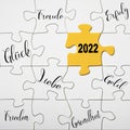 Neujahr 2022 - Puzzle mit GlÃÂ¼ckwÃÂ¼nschen fÃÂ¼r das neue Jahr, Qudrat, qudratischer Hintergrund Royalty Free Stock Photo