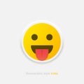 Neumorphic emoji shows tongue vector icon. Positive smile in neumorphism style isolated on gray background. Vector EPS