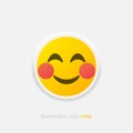 Neumorphic emoji vector icon. Positive embarrassed emoticon in neumorphism style isolated on gray background. Vector EPS