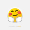 Neumorphic emoji vector icon. Positive embrase emoticon in neumorphism style isolated on gray background. Vector EPS 10