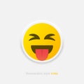 Neumorphic emoji vector icon. Positive emoticon with tongue in neumorphism style isolated on gray background. Vector EPS