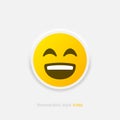 Neumorphic emoji vector icon. Positive laughing emoticon in neumorphism style isolated on gray background. Vector EPS 10