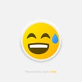 Neumorphic emoji vector icon. Positive laughs to tears emoticon in neumorphism style isolated on gray background. Vector