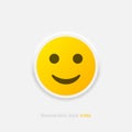 Neumorphic emoji vector icon. Positive smile emoticon in neumorphism style isolated on gray background. Vector EPS 10
