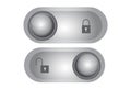 Neumorphic lock and unlock slide buttons set vector illustration. User web interface elements with shadow in Neumorphism minimal