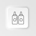 Neumorphic style food and drink vector icon. Ketchup and mustard vector line icon isolated. Bottles with sauces -