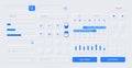Neumorphic UI kit. Screen buttons. Search forms and icons for web application or infographic. Calendar and indicators