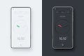 Neumorphic UI kit on smartphone screen. Clock on black and white smartphone template. Mobile interface app. UI template