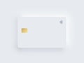 Neumorphism plastic bank credit card template with gold chip and shadow. Vector realistic object isolated on white Royalty Free Stock Photo