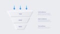 Neumorphism sales funnel infographic. Illustration of cold, warm and hot audience