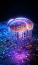 Neural circuit and electronic cyber brain in a quantum computing system. Artificial intelligence technology, biotechnology and Royalty Free Stock Photo