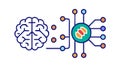 Neural Computing: Brain Connected to Digital Circuitry, vector design Generative AI Royalty Free Stock Photo