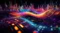 Neural data patterns swirl in neon glow, with code flowing on a dark, digital canvas. Big data visualization Royalty Free Stock Photo