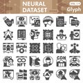 Neural dataset symbols collection or sketches, deep learning theme bar in glyph style signs for web and app. Vector