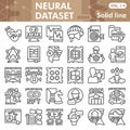 Neural dataset symbols collection or sketches, deep learning theme bar in line style signs for web and app. Vector