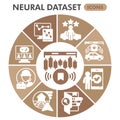 Neural dataset symbols collection or sketches, deep learning theme diagram pie in glyph style signs for web and app