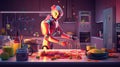 Neural depiction of human-like robot performing culinary tasks within household kitchen, showcasing future domestic life