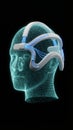 Neural headset on holographic head with glowing data stream visualization Royalty Free Stock Photo