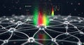 Neural network analyzing sentiment data with colorful particles and financial graph Royalty Free Stock Photo