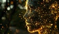 Neural network of artificial intelect. Glowing humanoid. Royalty Free Stock Photo