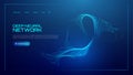Neural network background with AI data in abstract tech waves. Blue science with artificial flow and digital light vector lines Royalty Free Stock Photo
