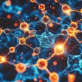 Neural Network, Brain Activity, Synapses, Neuron Connection, Abstract Background, Blue and Orange.