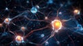 Neural network of the brain, detailed representation of activated glowing brain neurons. Neurology, science and research. Neural