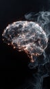 Neural Network Brain Structure with Glowing Connections on Black Background Royalty Free Stock Photo