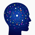 Neural network colorful synapses in human head. Royalty Free Stock Photo