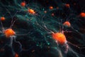 Neural network connection with a cosmic, sparkling visual representation in vibrant colors