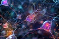 Neural network connection with a cosmic, sparkling visual representation in vibrant colors