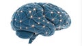 Neural Network 3D Brain, Connected Nodes, Blue Hue, Cognitive Process