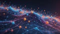 Neural network 3D illustration. Big data and cybersecurity. Data stream. Royalty Free Stock Photo