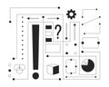 Neural network data black and white 2D line cartoon object Royalty Free Stock Photo