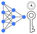 Neural Network Structure with Clock and Key Representing Time and Security Concepts Royalty Free Stock Photo