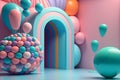bubblegum baloon background, latex color gradients, abstract, neural network generated art. Digitally generated image.