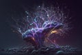 Neural network with glowing bioluminescence. The image represents the futuristic idea of a direct neural interface between the