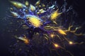Neural network with glowing bioluminescence. The image represents the futuristic idea of a direct neural interface between the