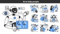 Neural network helping people with daily life and work tasks set. Royalty Free Stock Photo