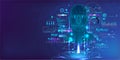Neural network with high-level artificial intelligence on programming language. Web page banner AI concept. Deep machine