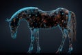 Neural network of a horse with big data and artificial intelligence circuit board in the body of the equine animal