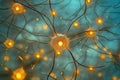 Neural network illustration: glowing neurons in a complex nervous system structure