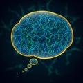 Neural network-inspired illustration featuring a large thought bubble outlined in yellow, Royalty Free Stock Photo